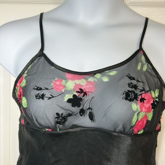 Y2K Black Floral Rose Lingerie Mini Slip Dress Women’s Size Medium - Picture 4 of 17